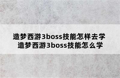 造梦西游3boss技能怎样去学 造梦西游3boss技能怎么学